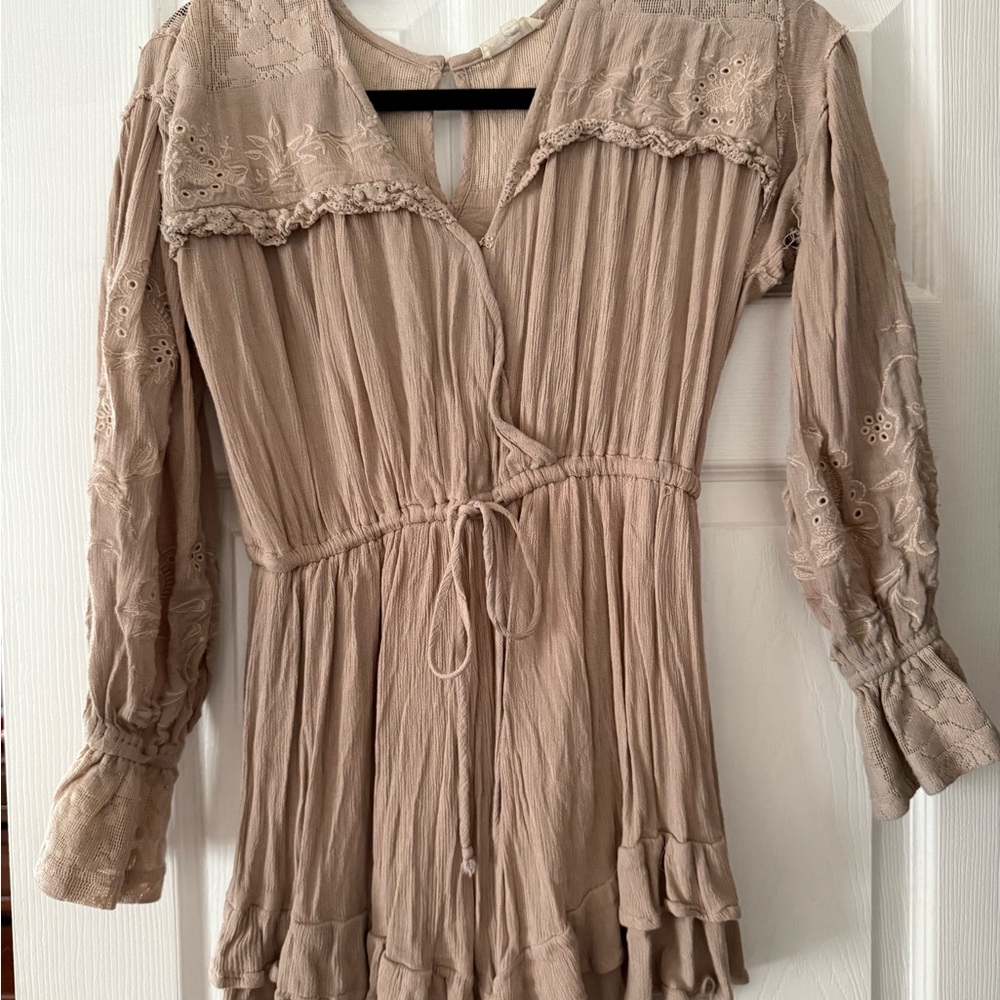 Beige Long Sleeve Lace romper